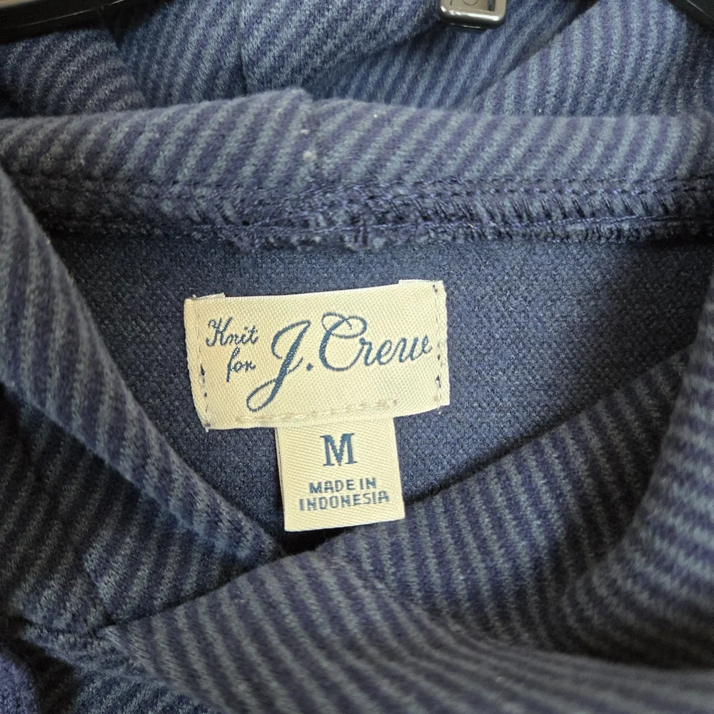 J.‎ Crew Knit Men's Navy Blue Diagonal Stripe Long Sleeve Fleece Hoodie Medium